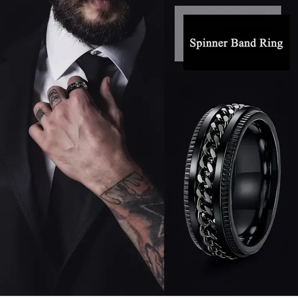 New Size 11 Black Spinner Band Ring